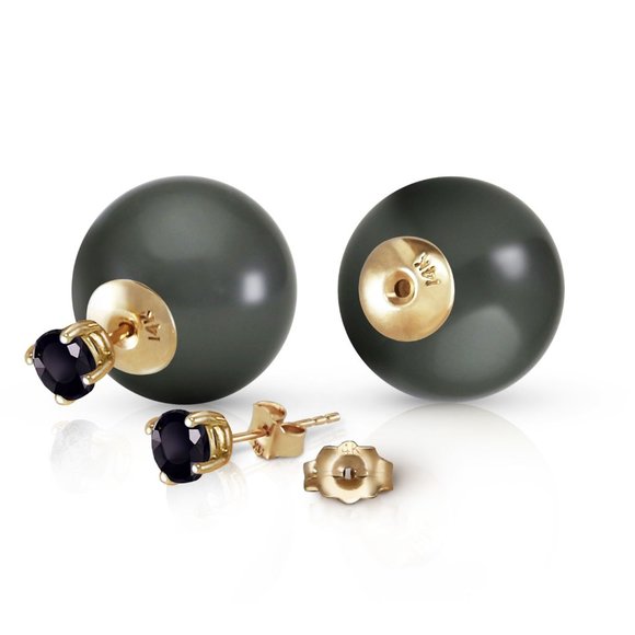 Galaxy Gold Products Jewelry - 14K. SOLID GOLD STUD 1.0 CT. NATURAL BLACK DIAMONDS & BLACK SHELL PEARL EARRING